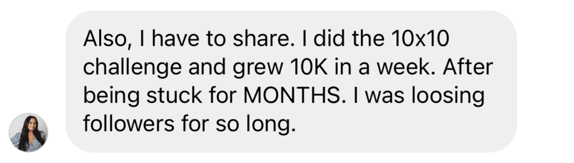 DM sharing they grew 10K followers in a week from the 10x10 challenge